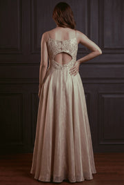 Strapped champagne flared jumpsuit