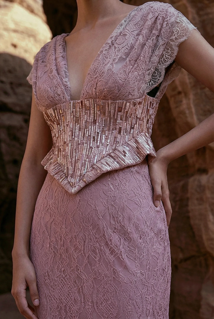 Draped corset with mermaid skirt