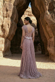 Draped corset with mermaid skirt