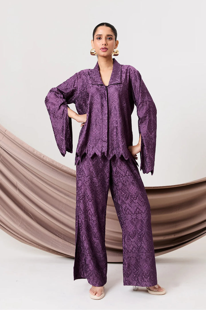 Plum lace embroidery co-ord set