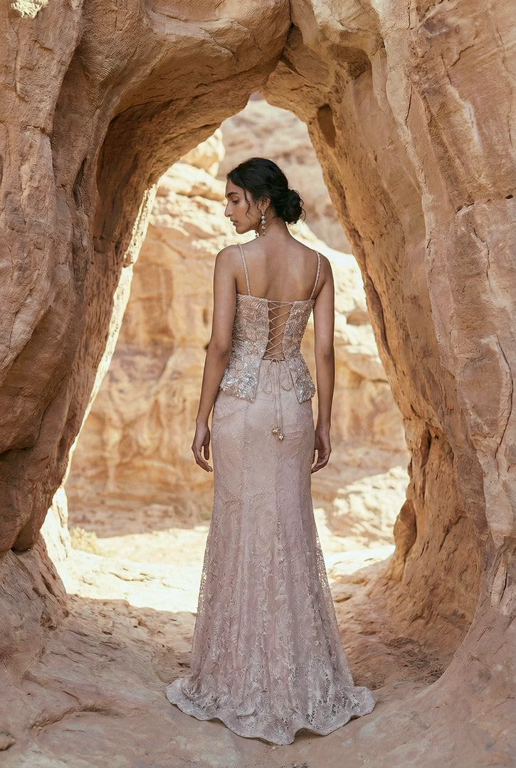 Draped corset with mermaid skirt