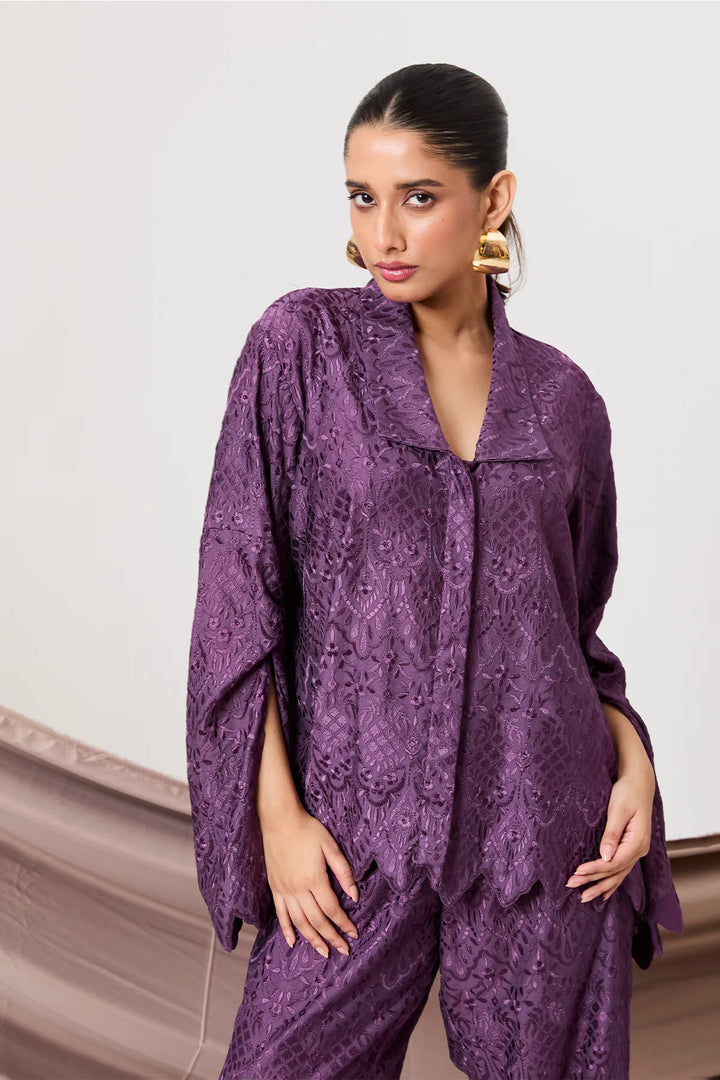 Plum lace embroidery co-ord set