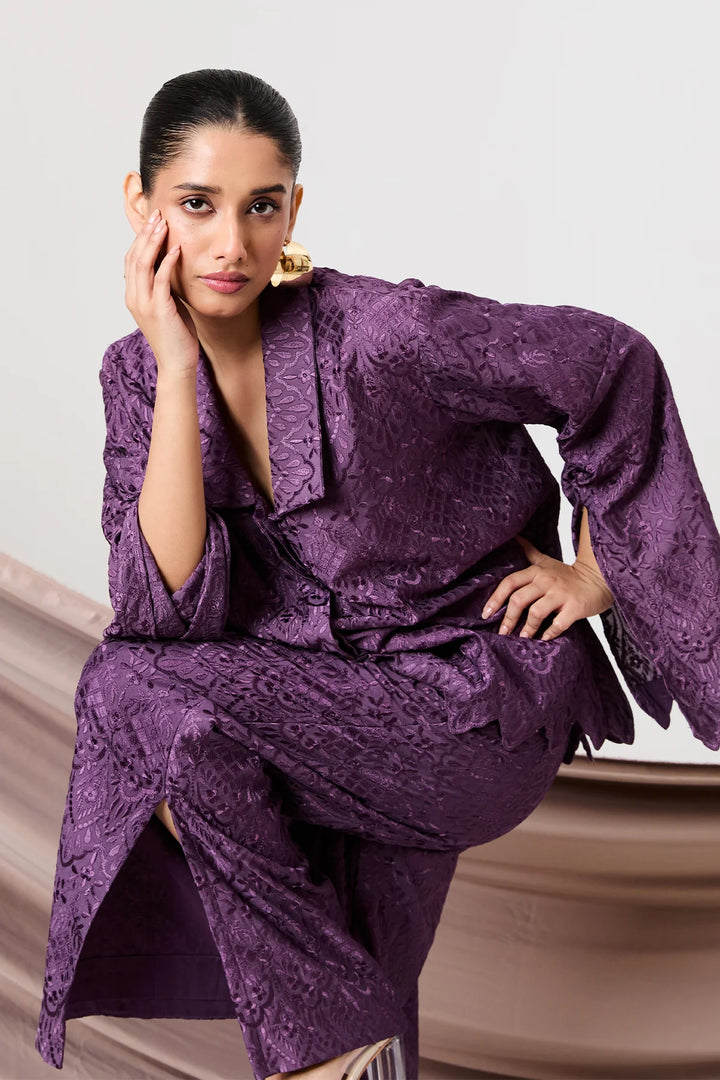 Plum lace embroidery co-ord set