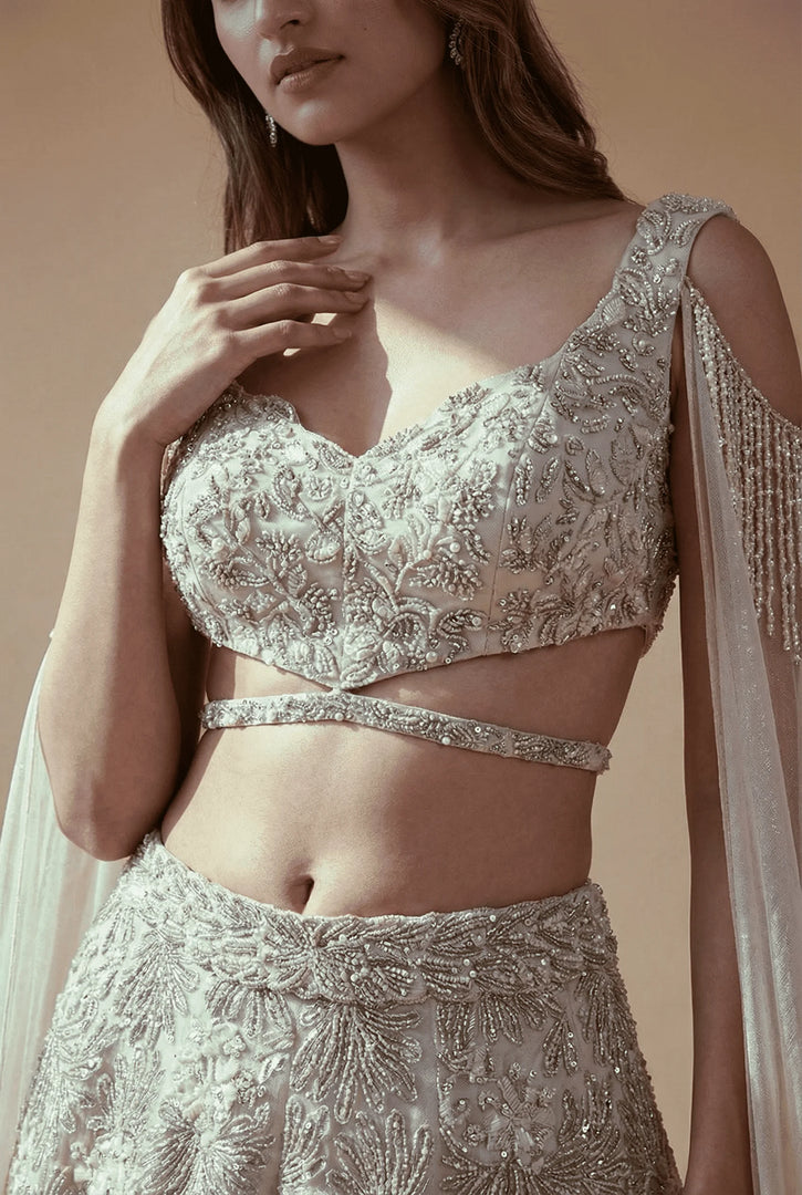 Champagne lehenga draped set