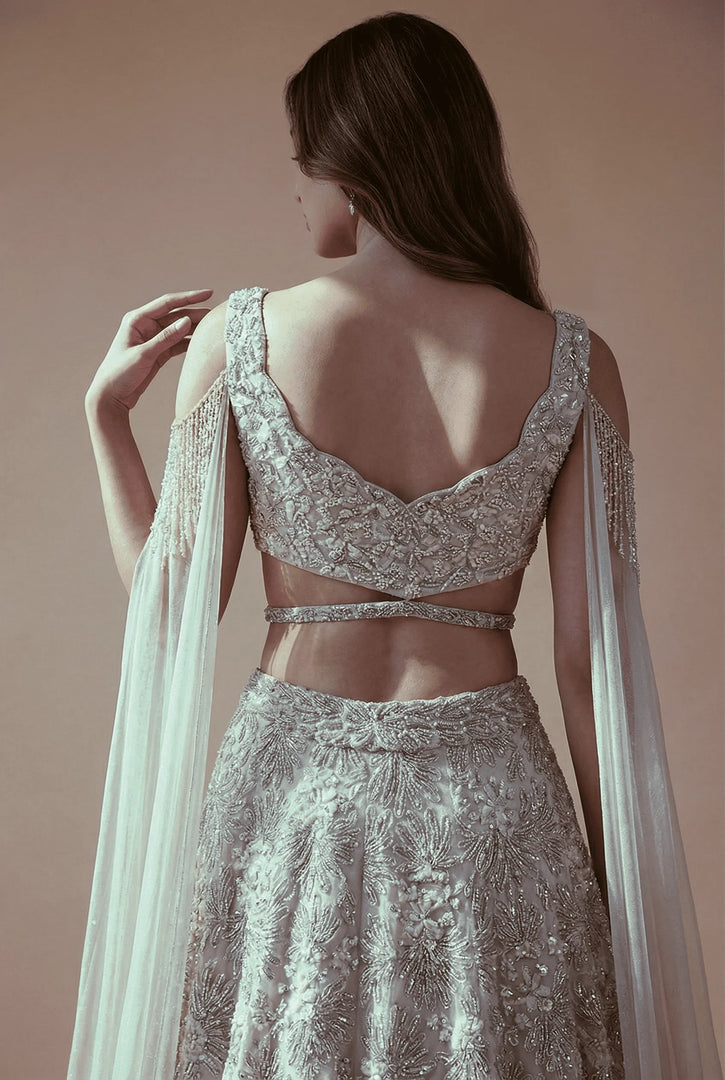 Champagne lehenga draped set