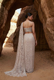Draped saree with corset blouse