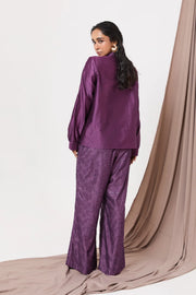 Panelled plum shirt 2 pc set
