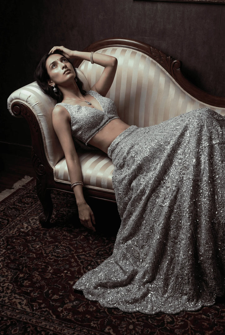 Draped Top with lehenga Set