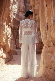Draped Pants paired with short blouse and jacket