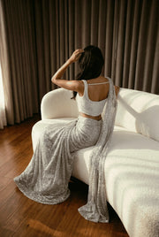Silver Sequined Corset Draped Saree