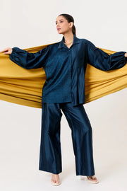 Panelled shirt with balloon sleeve shirt set