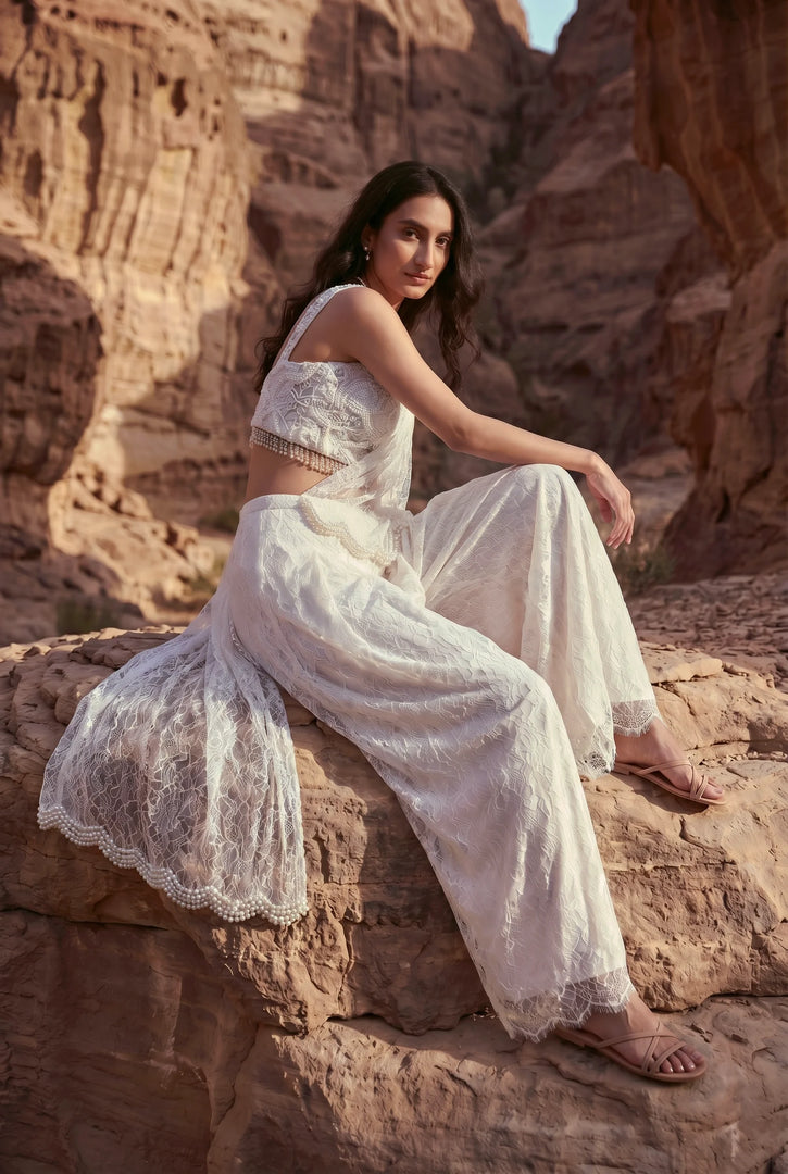 Draped tassel pants with Blouse