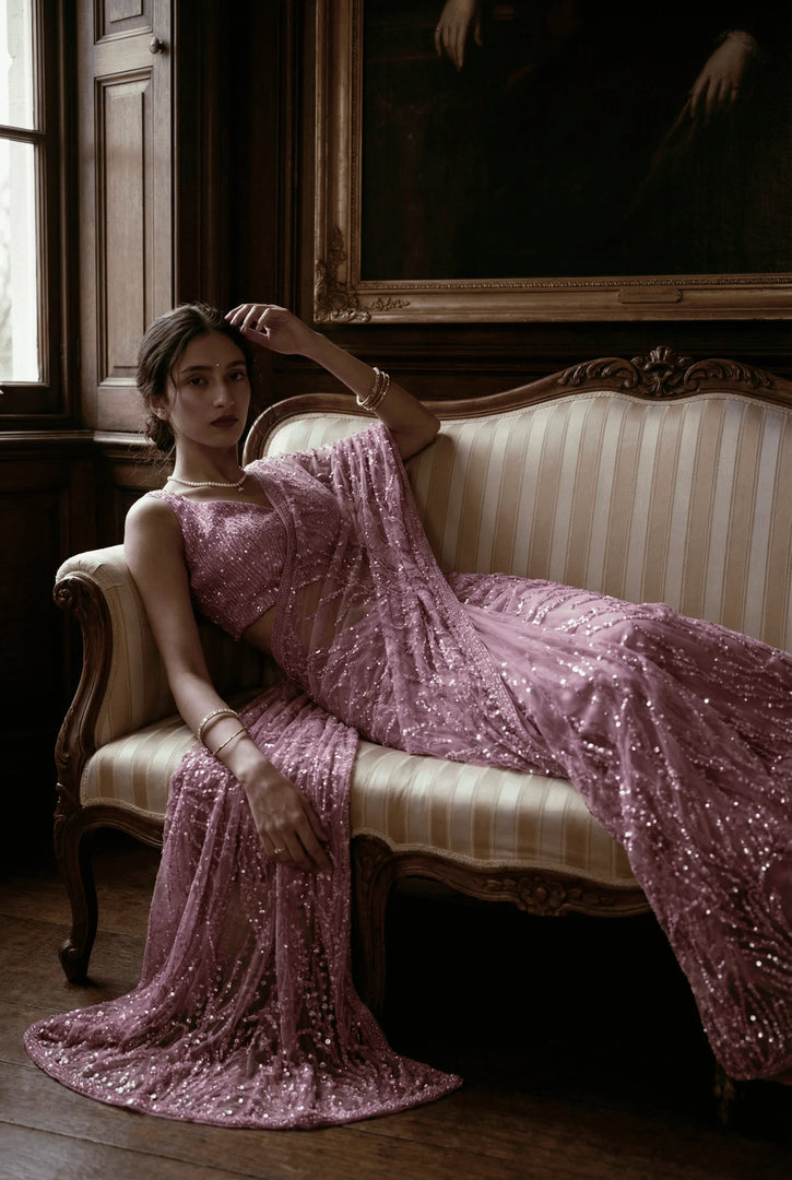 Sequin embroidered draped saree