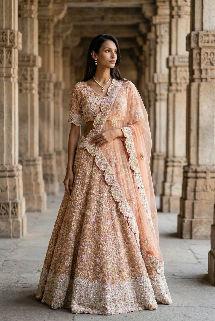 Peach Heavy Lehenga Set