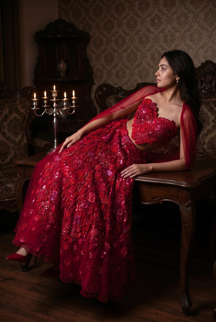 Crimson Organza Lehenga Set