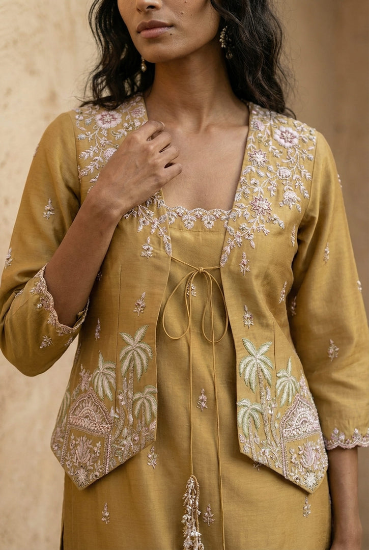 Straight Kurta with Jacket and straight pants