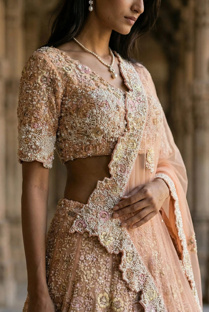Peach Heavy Lehenga Set