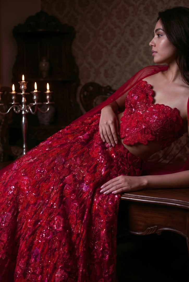 Crimson Organza Lehenga Set