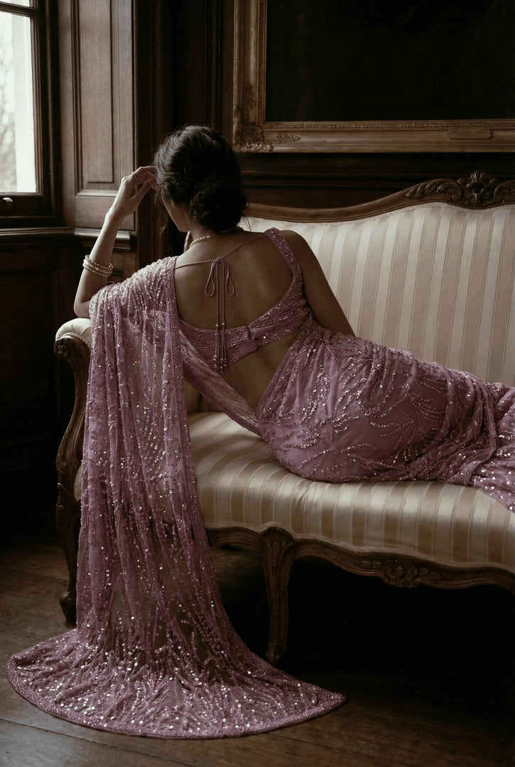 Sequin embroidered draped saree