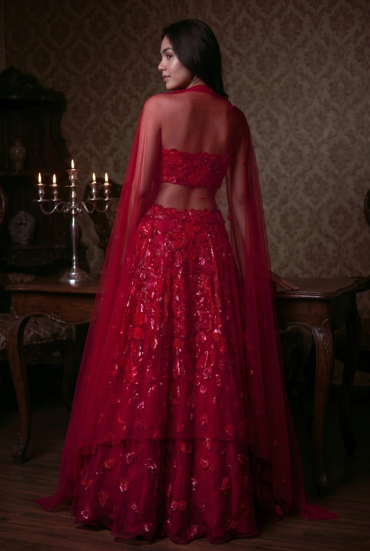 Crimson Organza Lehenga Set