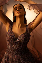 Purple zardozi embroidered Gown