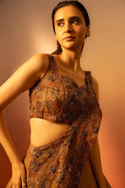 Russet Brown Embroidered Drape Lehenga Ruceru 