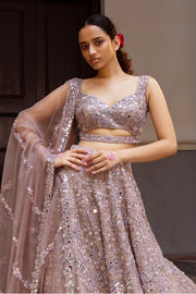 Victorian Grey Organza Lehenga