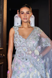 Pearl White Pure Organza Lehenga