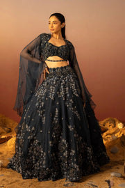 Resham Embroidered Deep Blue Lehenga Ruceru 