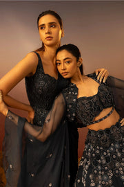 Resham Embroidered Deep Blue Lehenga Ruceru 