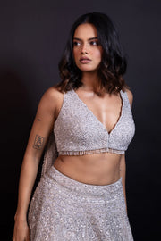 Silver Sequin Embroidered Lehenga Set